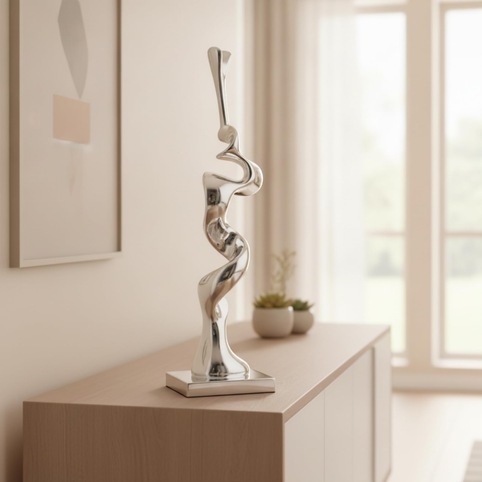 Baoblaze Estatua Escultura Moderna Decorativa Ornamental Figura Resina de Estilo Actual con Reflejo Intenso y Forma en Espiral con Base Cuadrada Adecuada para, 12 12 37cm