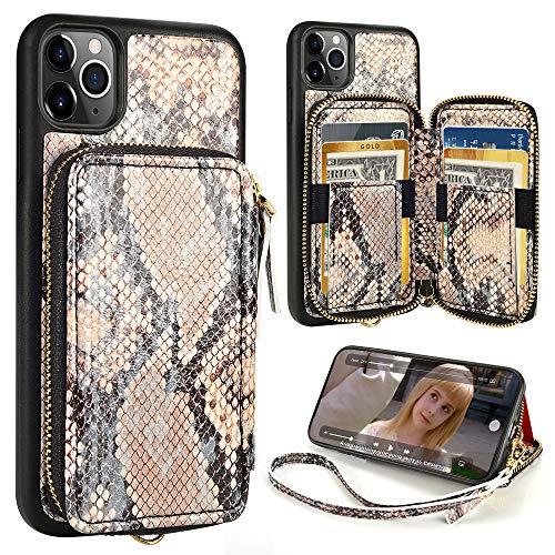 iPhone 11 Pro Max Wallet Case,ZVE iPhone 11 Pro Max Case with Credit Card Holder Slot Zipper Wallet Purse with Wrist Strap Leather Case for Apple iphone 11 Pro Max 6.5 inch -Primrose Yellow Snake Skin