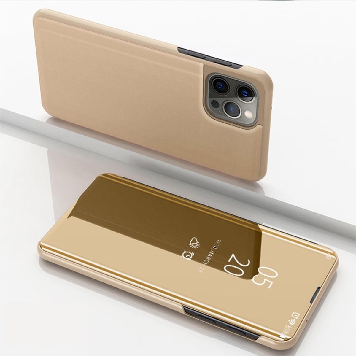 Étui à rabat pour Apple iPhone 15 Pro Max König Design doré avec support