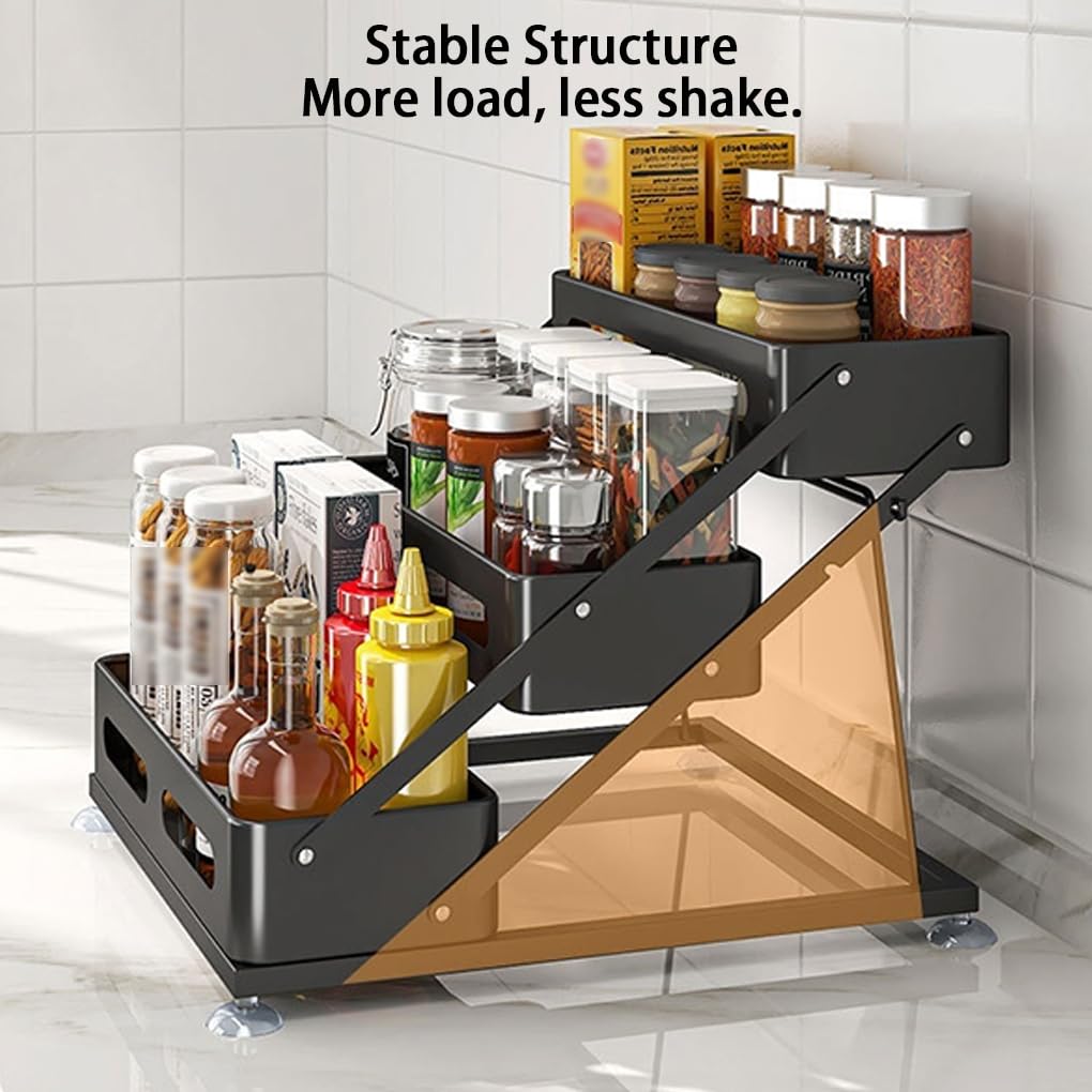 Organizer per spezie da cucina, portaspezie pieghevole a 3 livelli per piano di lavoro o mobiletto, organizer e contenitori per cucina, Bianco, Regolabile in altezza