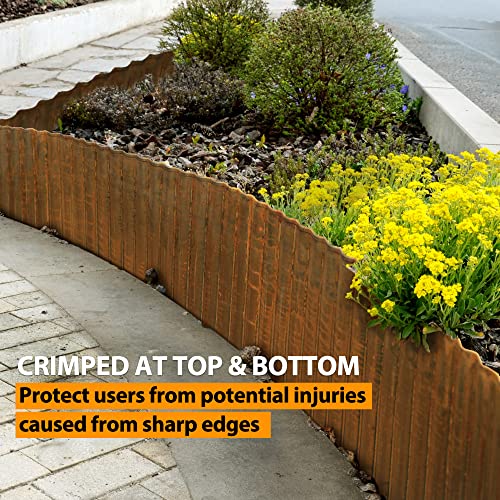 Worth Pre-Rusted Wide-Corrugated Garden Edging, 10" x20Ft Sturdy Steel Lawn Landscape Edging, Bendable Metal Long Strips of Garden Border for Raised Flower Bed Tree Surrounds