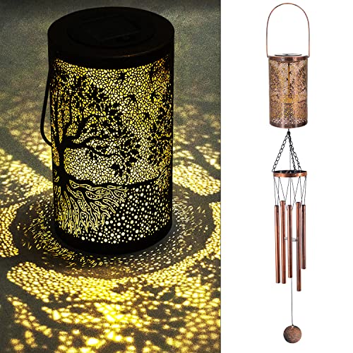36" Solar Wind Chimes Hanging Lights Outdoor Detachable Led Lantern Metal Wind Chimes For Outside Unique Tree Life Garden Hanging Solar Decorative As Gift For Mom Women Grandma (Bronze) #TOP14