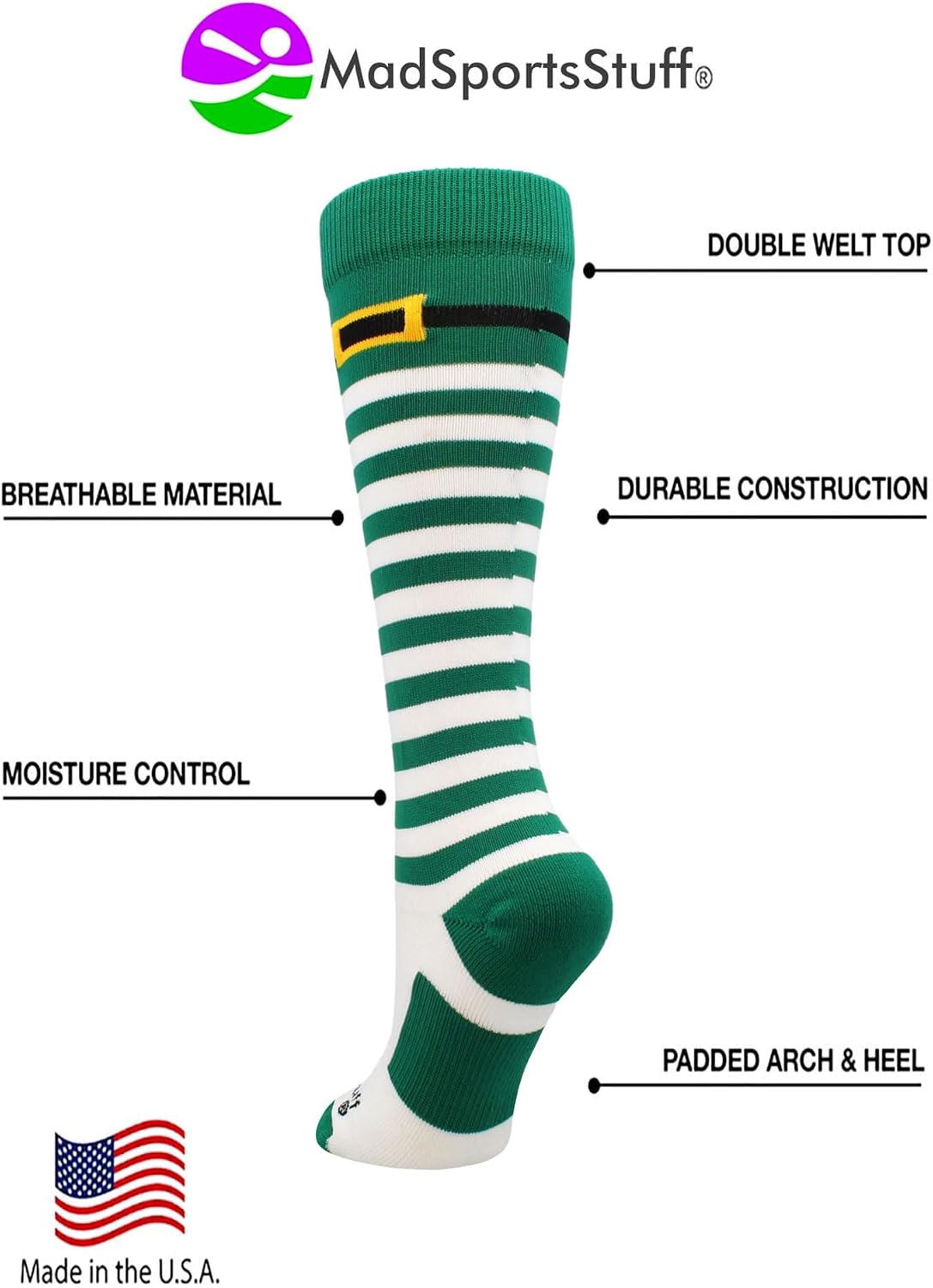 MadSportsStuff Leprechaun St. Patty's Softball Socks Soccer Socks for St. Patrick's Day