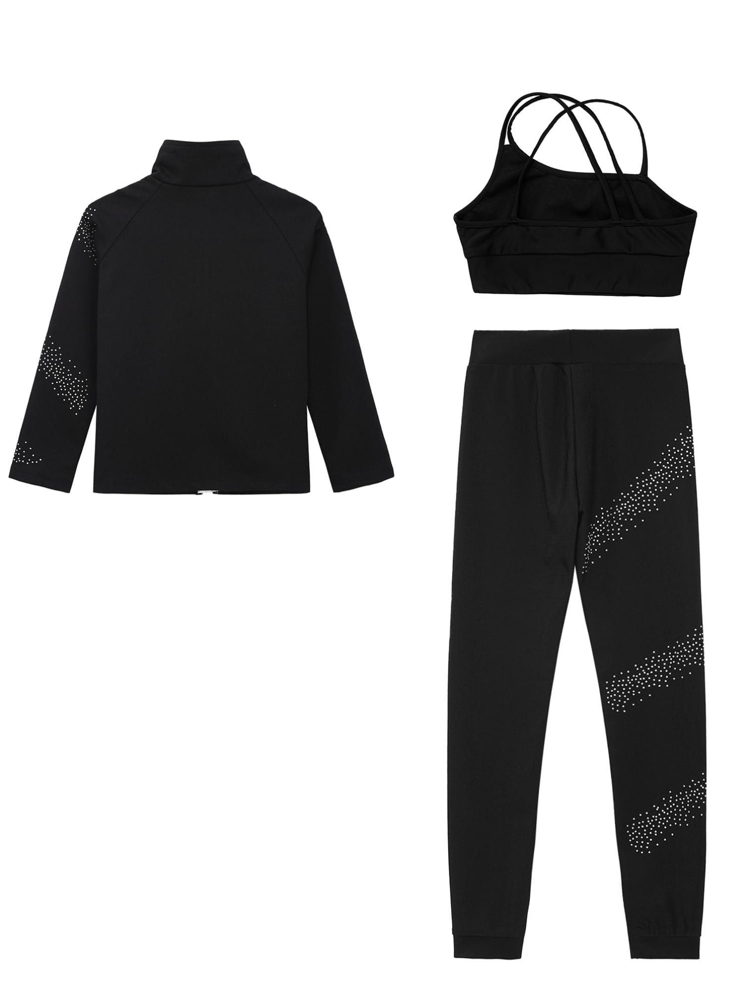 TiaoBug Enfant Fille Survêtement de Sport Veste Manches Longues Strass et Débardeur et Pantalon Legging Sport Ensemble Patinage Artistique Costume Compétition 5-14 ans