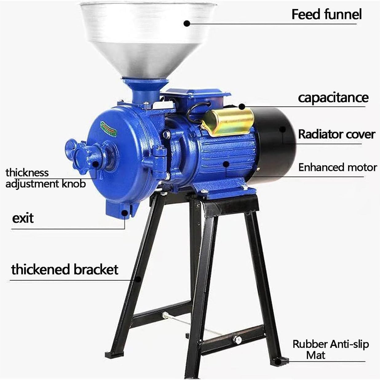 Electric Feed/Flour Mill Dry Cereals Grinder Machine with Funnel, Stainless Steel Grinder Mil, Coffee Feed Mill Wet Dry Cereals,A-B