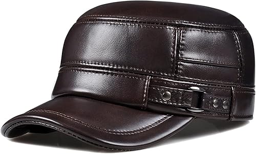 Miniatura 7 de Orejeras masculinas de cuero genuino sombreros planos del ejército para los hombres cabeza de oreja de invierno cálido ocio pesca gorras de béisbol,