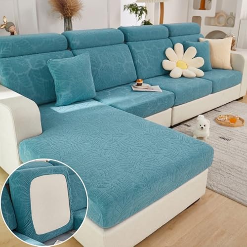 UNZYE Fundas de sofá elásticas, funda de sofá resistente al desgaste, cubierta antideslizante en forma de L para muebles (Plus 3 Seat Cover, Sea Blue)