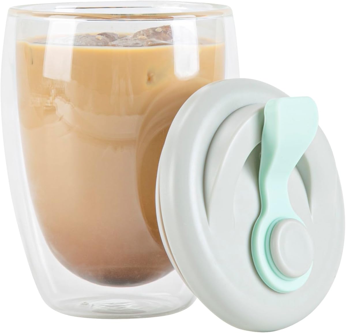 Restaurantware Glass Travel Mug 1 Count 12 Ounce Double Wall Borosilicate Reusable Coffee Cup, Spill-Resistant Gray and Green Silicone Lid, Clear Drinkware Mug for Hot and Cold Beverages - Image 9