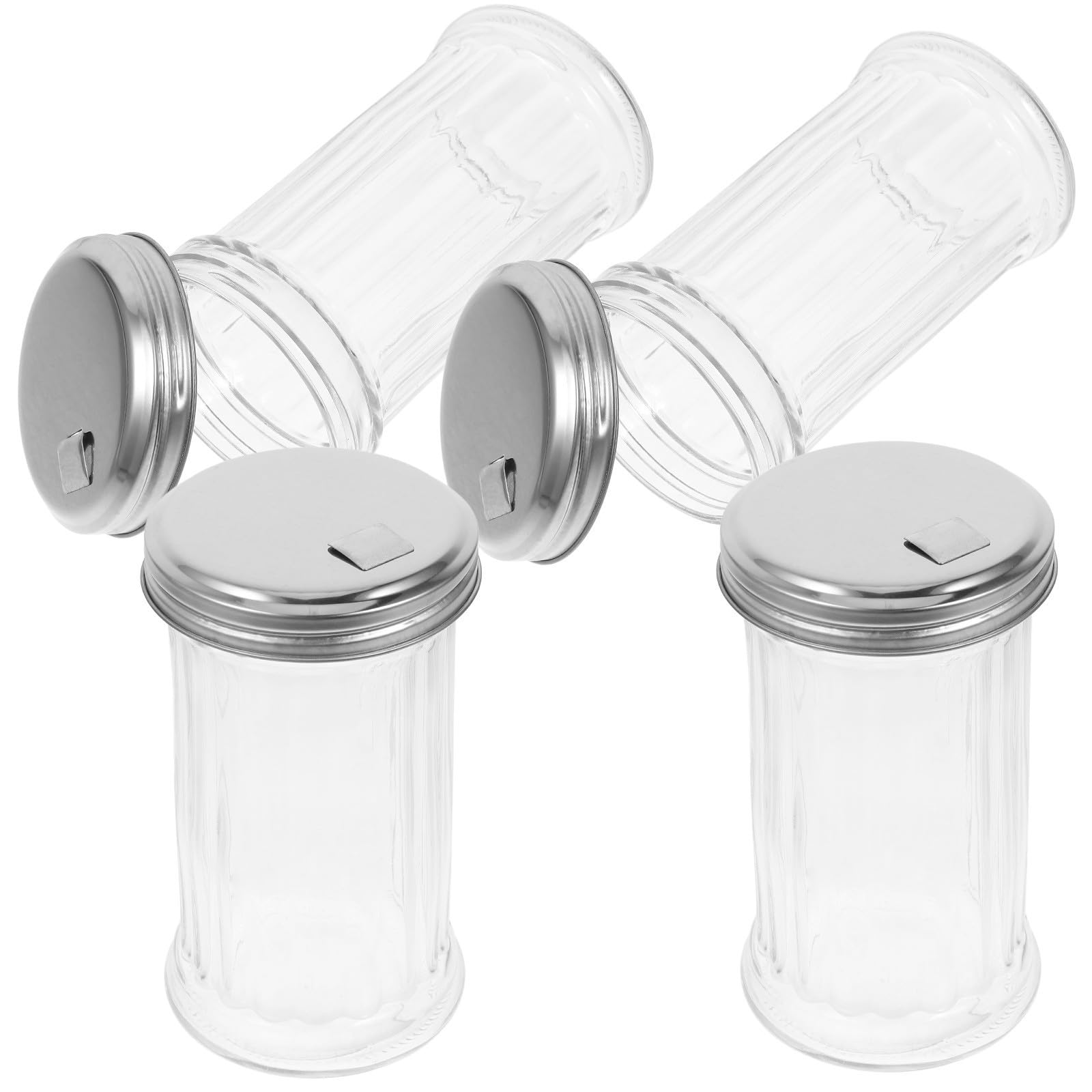 PRETYZOOM Pimenteros de Vidrio y Diseño Ligero Set de 4 con Tapa Hermética de 330ml Dispensadores de Condimentos de Acero Inoxidable para Cocina y Barbacoa