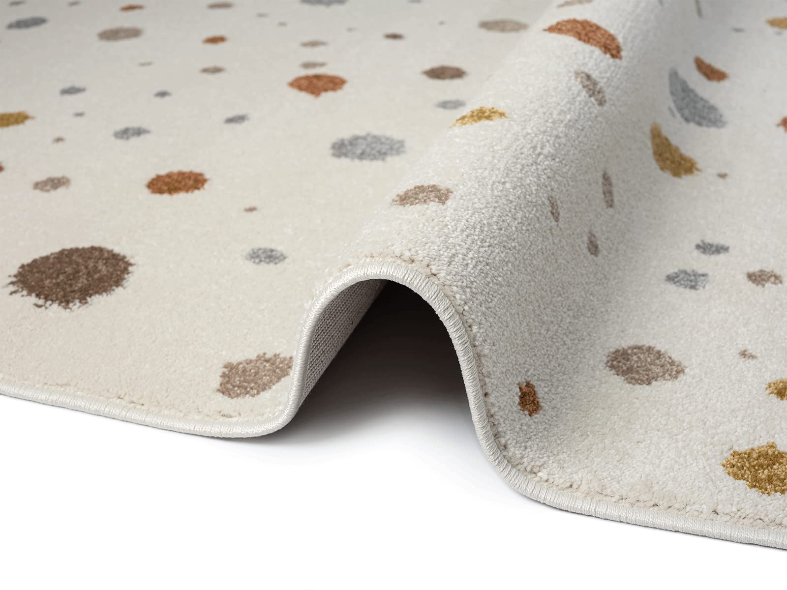 the carpet Dreamy Kids - Alfombra Infantil Moderna, Pelo Suave, fácil de cuidar, no destiñe, Estampado de Puntos, Crema, 120 x 170 cm