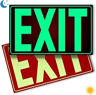 Glow In The Dark Photoluminescent Exit Sign Red - Adhesive Backing – UV Inks On Tear-resistant PVC - Non Electrical - Scratch Resistant -12 x 7 Inches For 50 Feet Visibility (2 Pack)