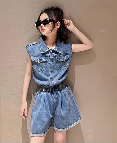 Amazon.co.jp: [Banlan] デニム 女の子 子供服 セットアップ 夏