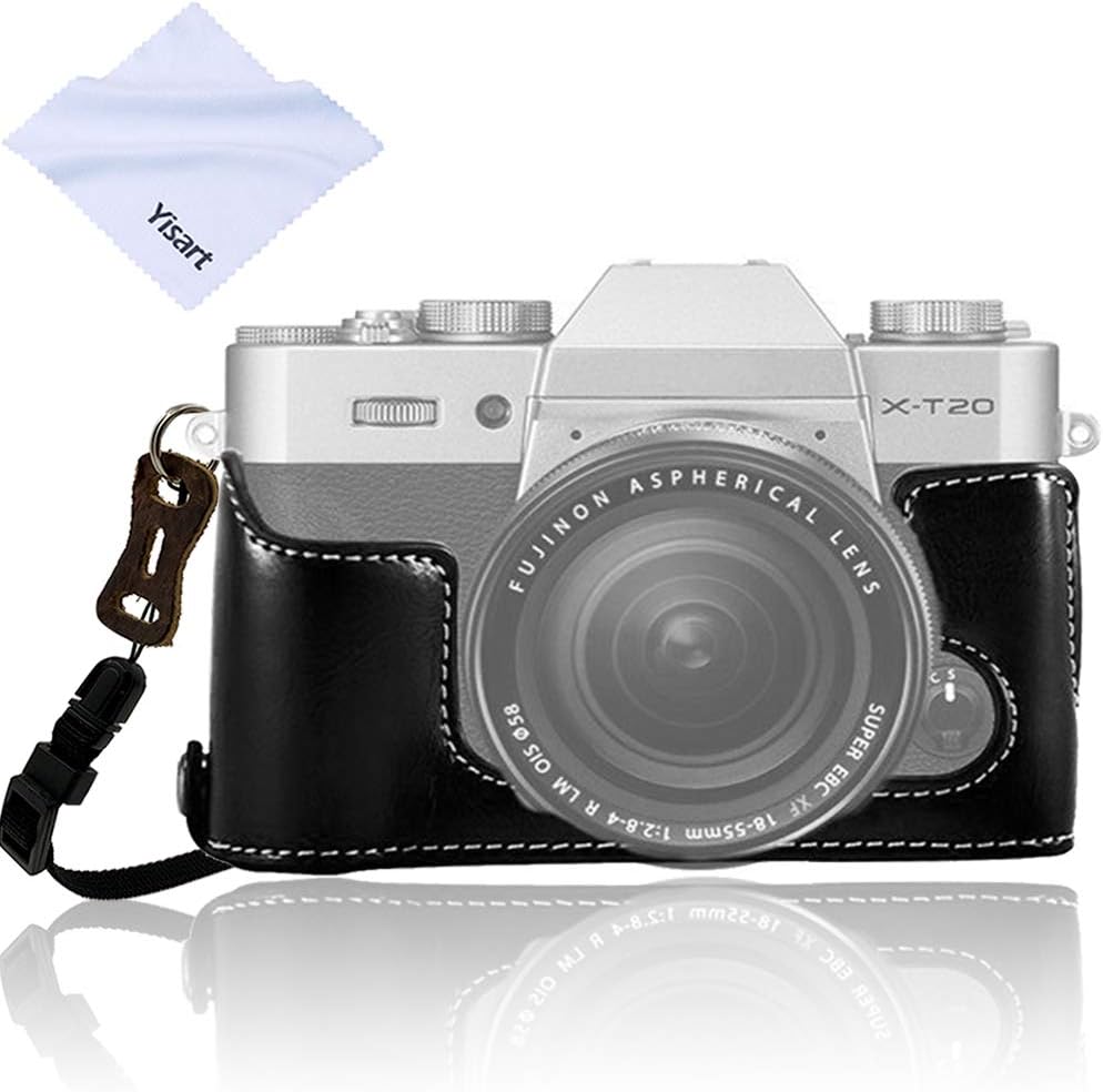 Yisau XT30 XT20 XT10 Camera Case Leather Half Case Handmade Genuine and Strap Compatible Bottom for Fujifilm XT30 XT20 XT10 Camera (Black)