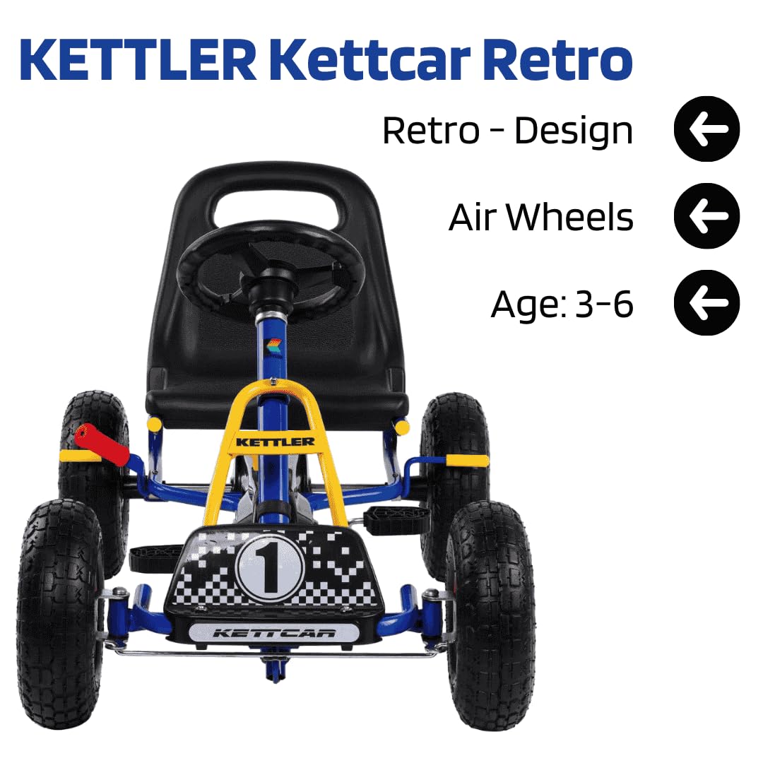 KETTLER Kettcar Retro | Go-Kart | mit Handbremse & Luftbereifung (Blau)