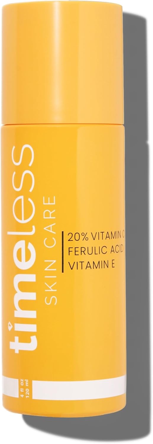 Timeless Skin Care 20% Vitamin C + E Ferulic Acid Serum – 4 Fl Oz – Lightweight, Non-Greasy Formula – Use Daily to Brighten, Restore & Correct Skin – Recommended for All Skin Types