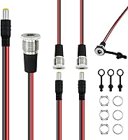 Vista 1 de SDTC Tech 3 juegos 0.217 x 0.083 in 10A DC Power Jack Socket Roscado hembra adaptador de conector de montaje y 12V macho DC Power Pigtail Cable