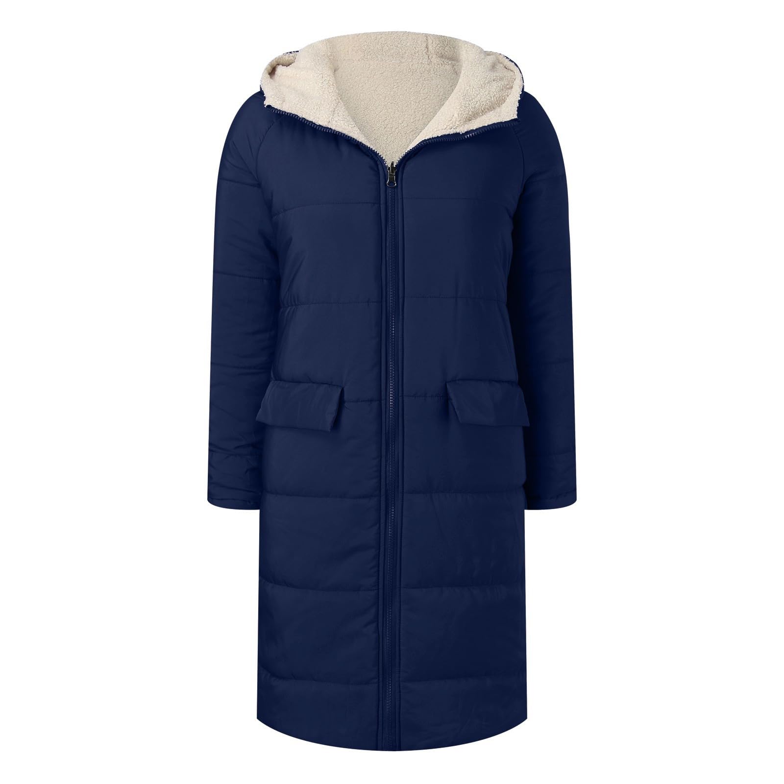 Genérico Abrigo De Plumas Mujer,Chaqueta Informal Con Cremallera Y Bolsillos Para Mujer Sudadera Con Capucha De Forro Polar Abrigo De Peluche Reversible Para Invierno