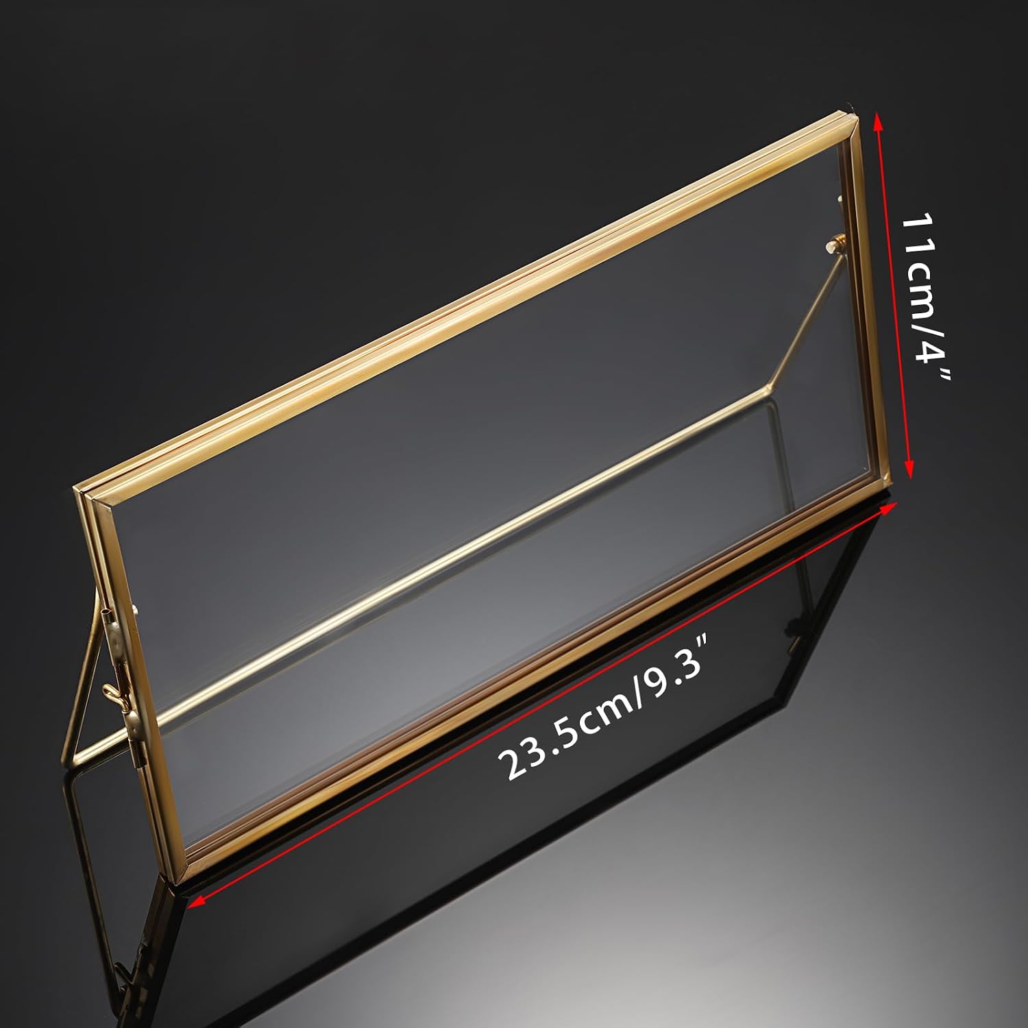 JUXYES 2 Pack Tabletop Business License Frame Brass License Certificate Display Frame, Double Glass Floating Diploma Frames, Desktop Golden Graduation Frames for 4x9 and 3.5x8.5 Certificate Business