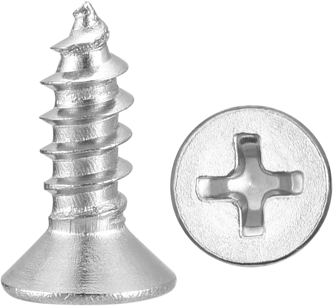 METALLIXITY Countersunk Phillips Wood Screws (ST2x6mm) 100Pcs, 304 Stainless Steel Coarse Thread Phillips Drive Flat Head Wood Screws - for Furniture Installation Repair, Silver