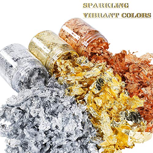 Blattgold Imitation 3 Flaschen Gold Flakes Metallic Folien Flocken für Harz Nageldekore Handwerkliche Verzierungen 10g… – Bild 3