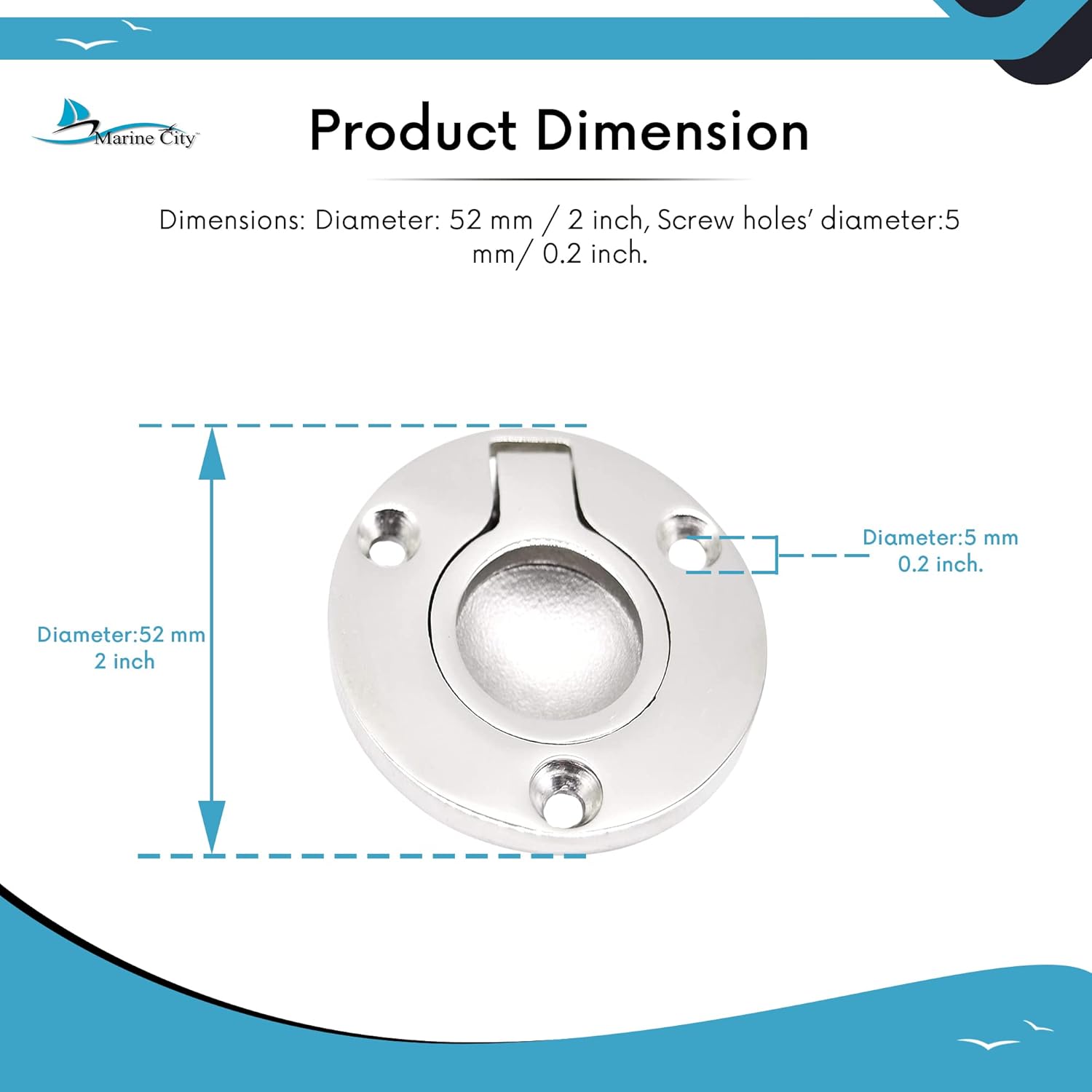 MARINE CITY Round 316 Grade Stainless Steel Flush Hatch Lifting Ring – Deck Hatch Pull Handle (Diameter 2 Inches) for Watercraft – Boats – Yachts (Pack of 1) : Sports & Outdoors