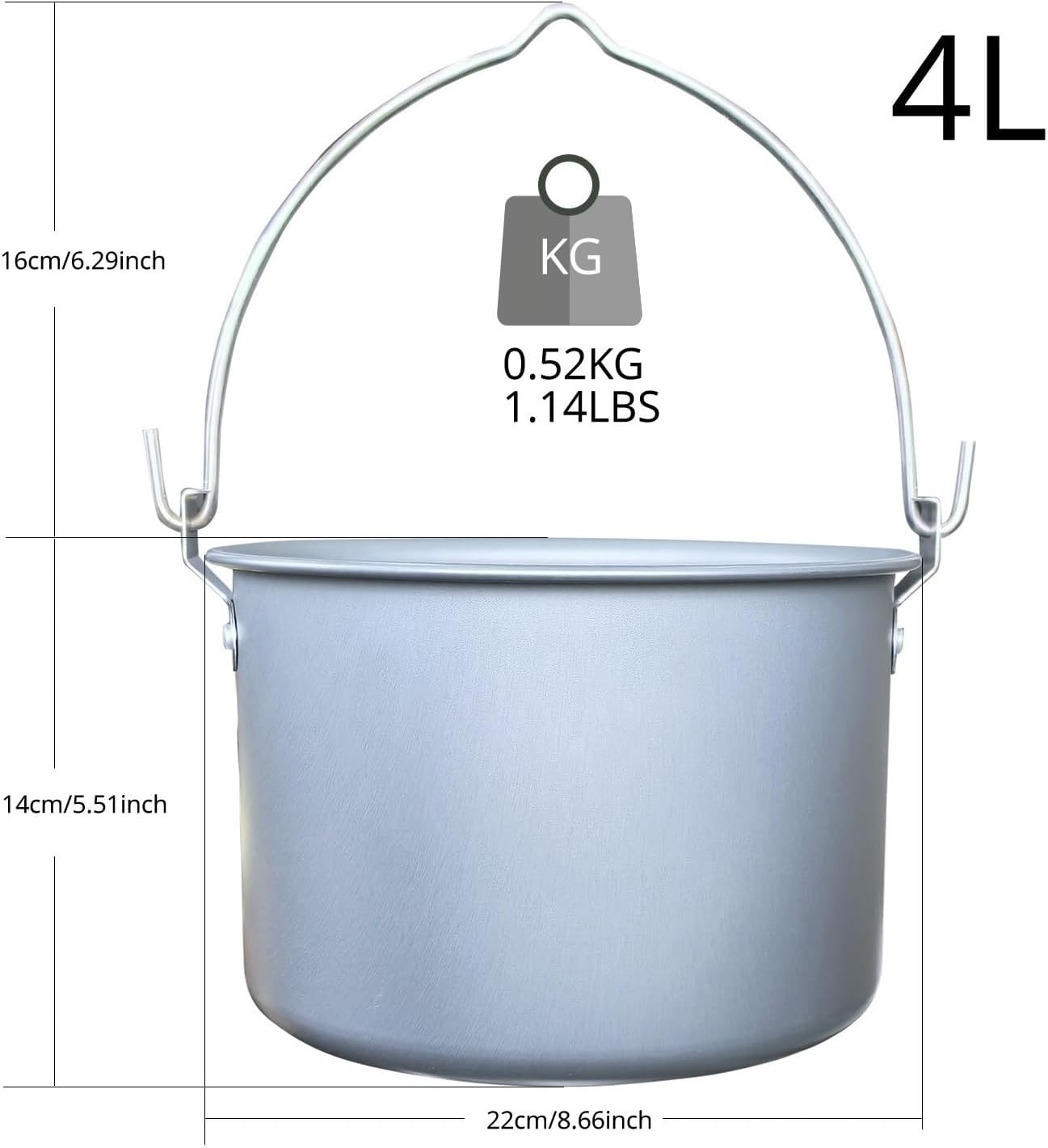 Compatible for Camping 3 to 5 People Cooking Deep Pot Outdoor 4L Coffeemaker Hot Water Aluminum Hanging Non Stick Soup