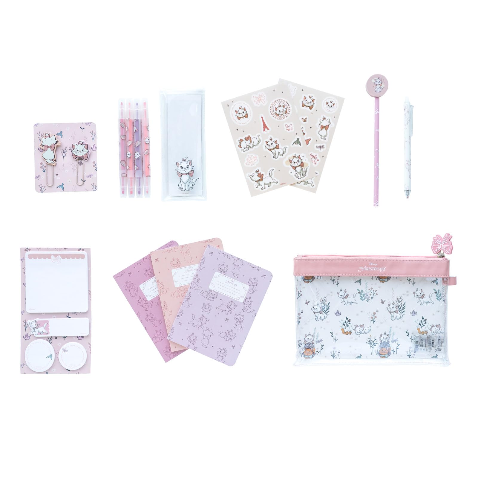 Grupo Erik Disney Stationery Set - The Aristocats Gifts | Pencil Case with A6 Notebooks, Highlighters, Sticky Notes, Paper Clips, Stickers, Pen, Pencil | Cat Stationery, Disney Gifts