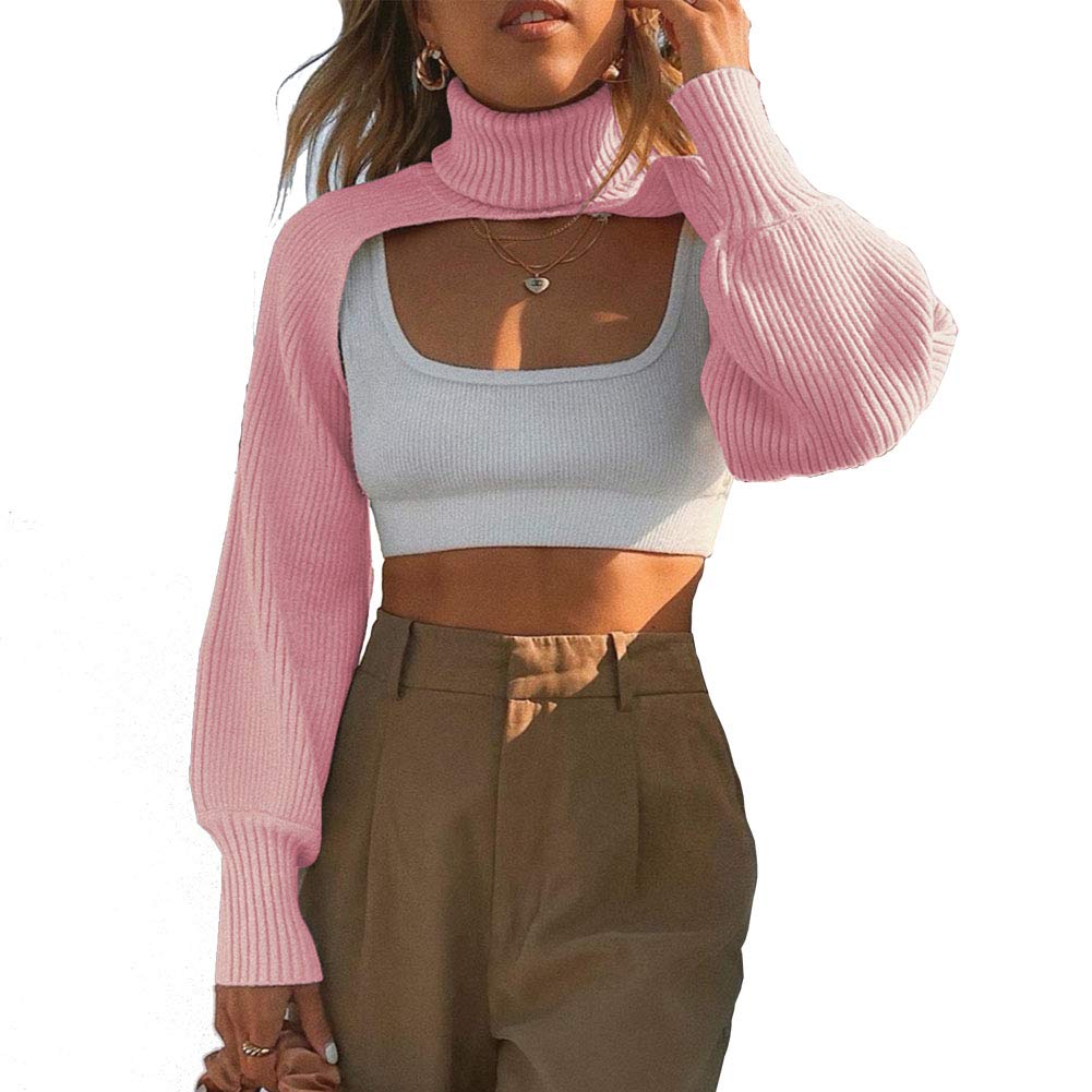 JOSUSY Womens Turtleneck Long Sleeve Knit Sweater Casual Raglan Sweatshirt Pullover Tops