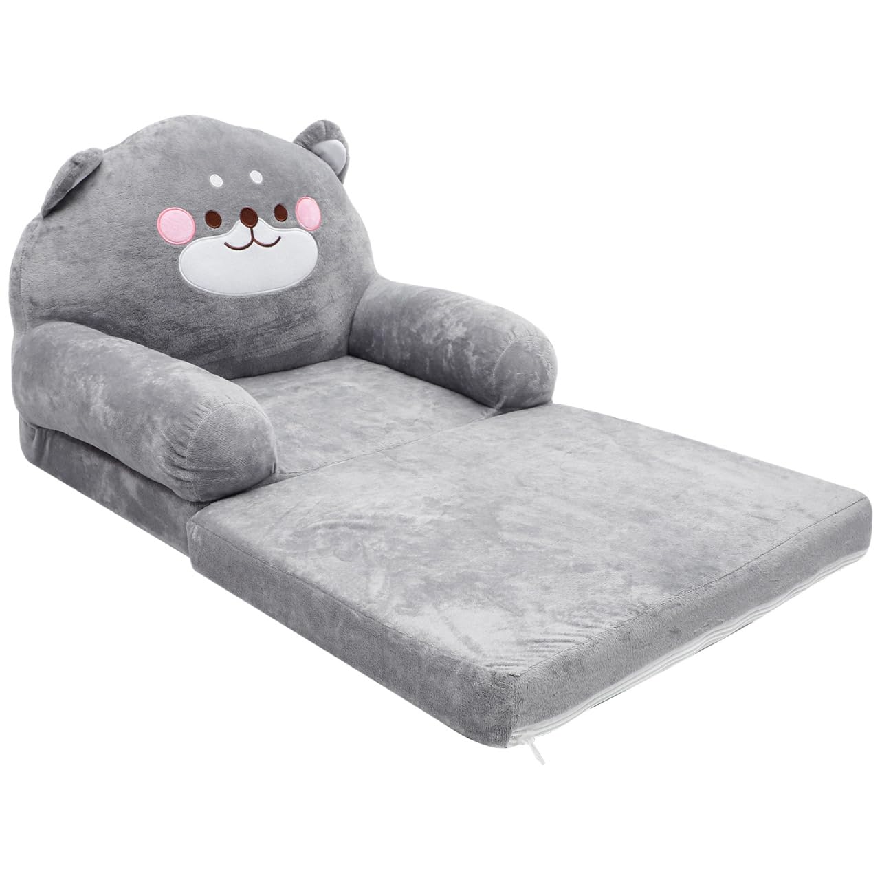 Hemobllo Sofá Cama Infantil 2 en 1 Plegable, 90x50 cm, Felpa Gris Oso, Funda Lavable, Convertible Sillón-Tumbona para Dormitorio, Guardería, Regalo Niños 1-4 Años
