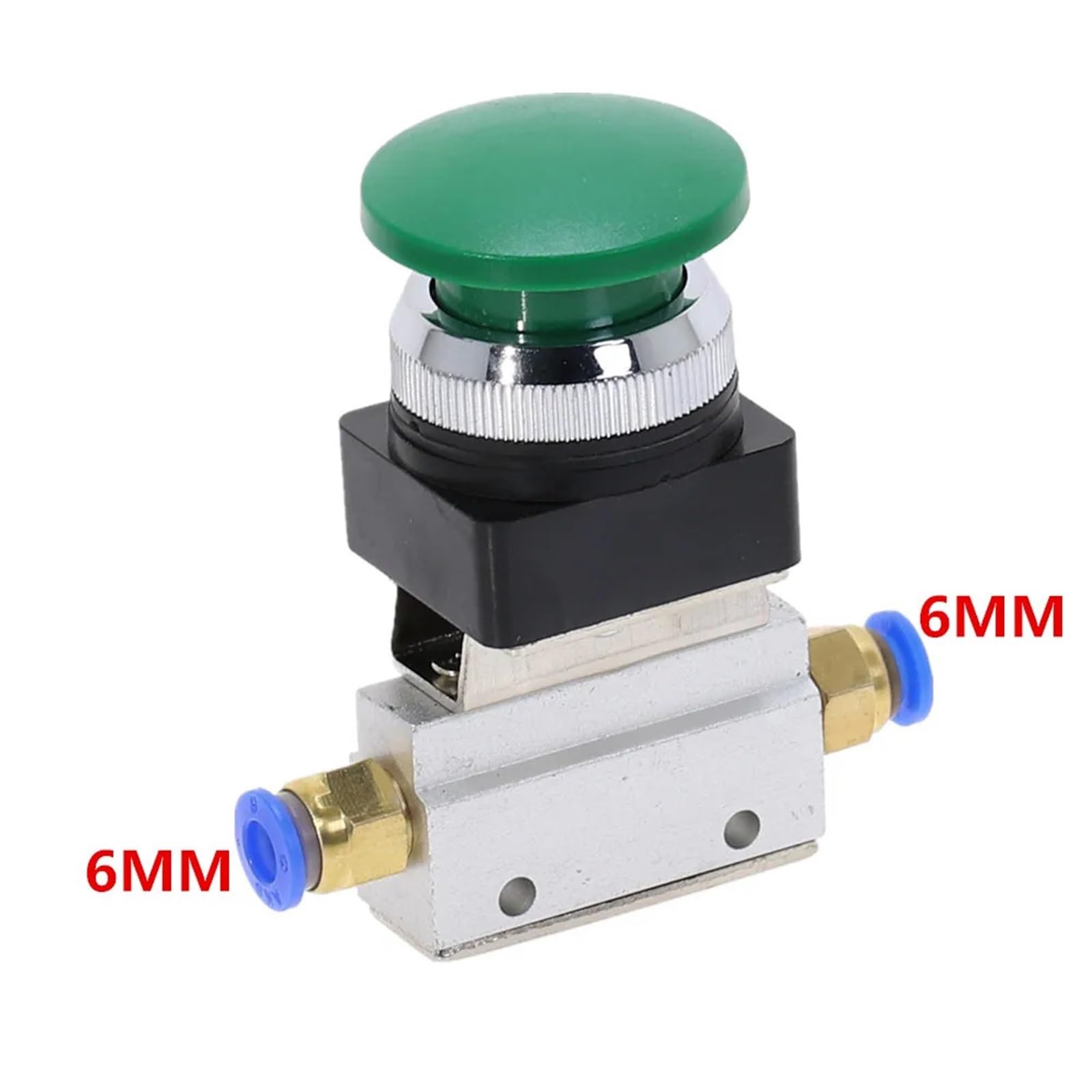 MOV-03APPL Válvula neumática de cabeza de hongo verde de tres vías y dos posiciones con rosca PT de 1/8 de pulgada, accesorios blancos, 1 unidad(6MM)