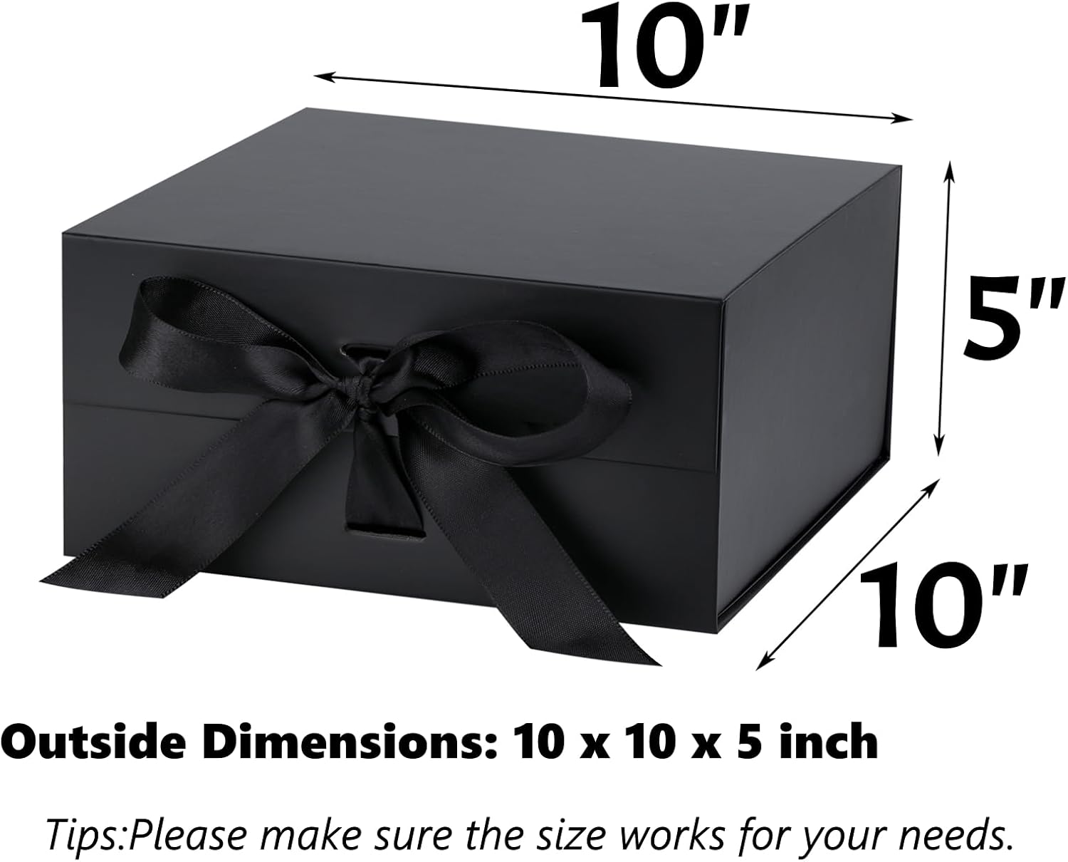 OEMVALATY Black Gift Box,10x10x5 Inches Gift Boxes with Lids for Presents with Magnetic Closure and Ribbon for Wedding,Storage,Birthday