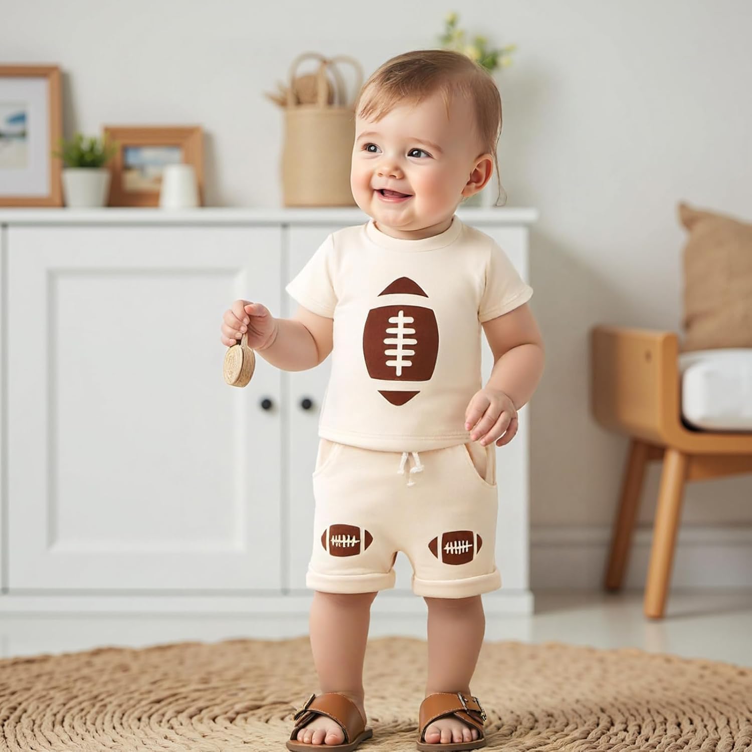 Toddler Baby Boy Summer Outfit Football Print Top with Elastic Shorts Two Piece Infant Boy Cute Clothes Set - Image 3