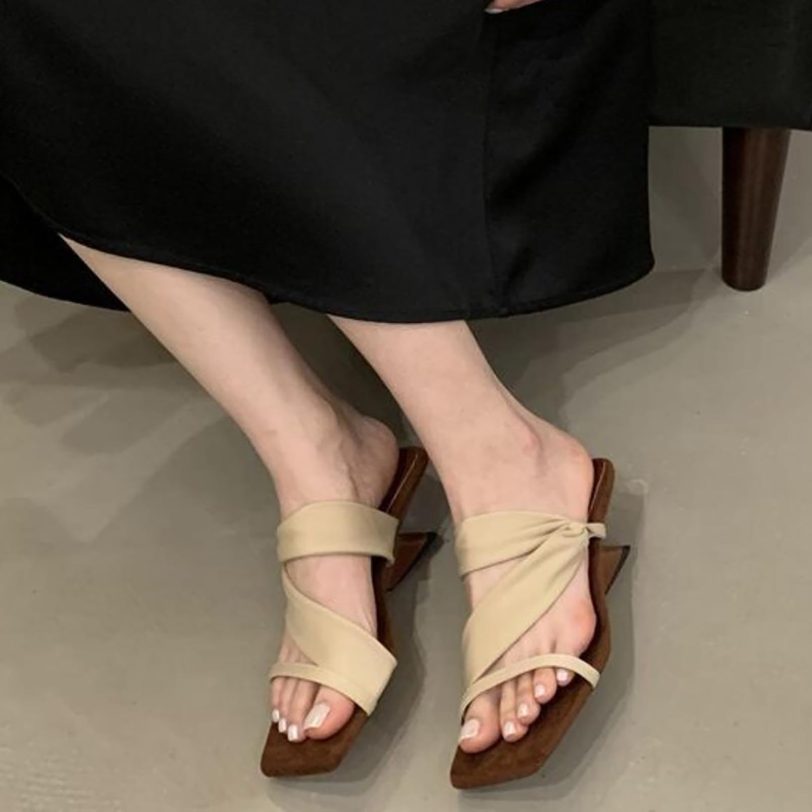 Zapatos Verano Mujer Correas Cruzadas Punta Cuadrada Abierta Tacón Grueso