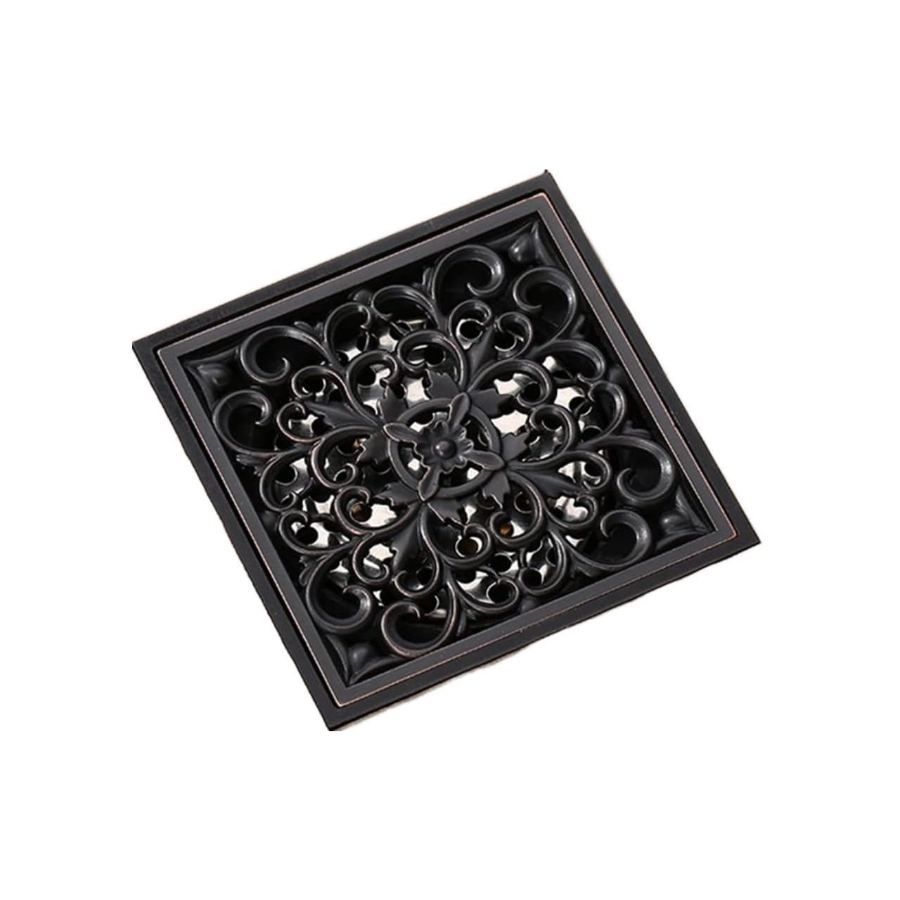 Colador de Fregadero, Cubierta de Drenaje de Ducha, Drenaje de Piso de baño Cuadrado Tallado con Flores, Filtro de Doble Capa de latón Antiguo