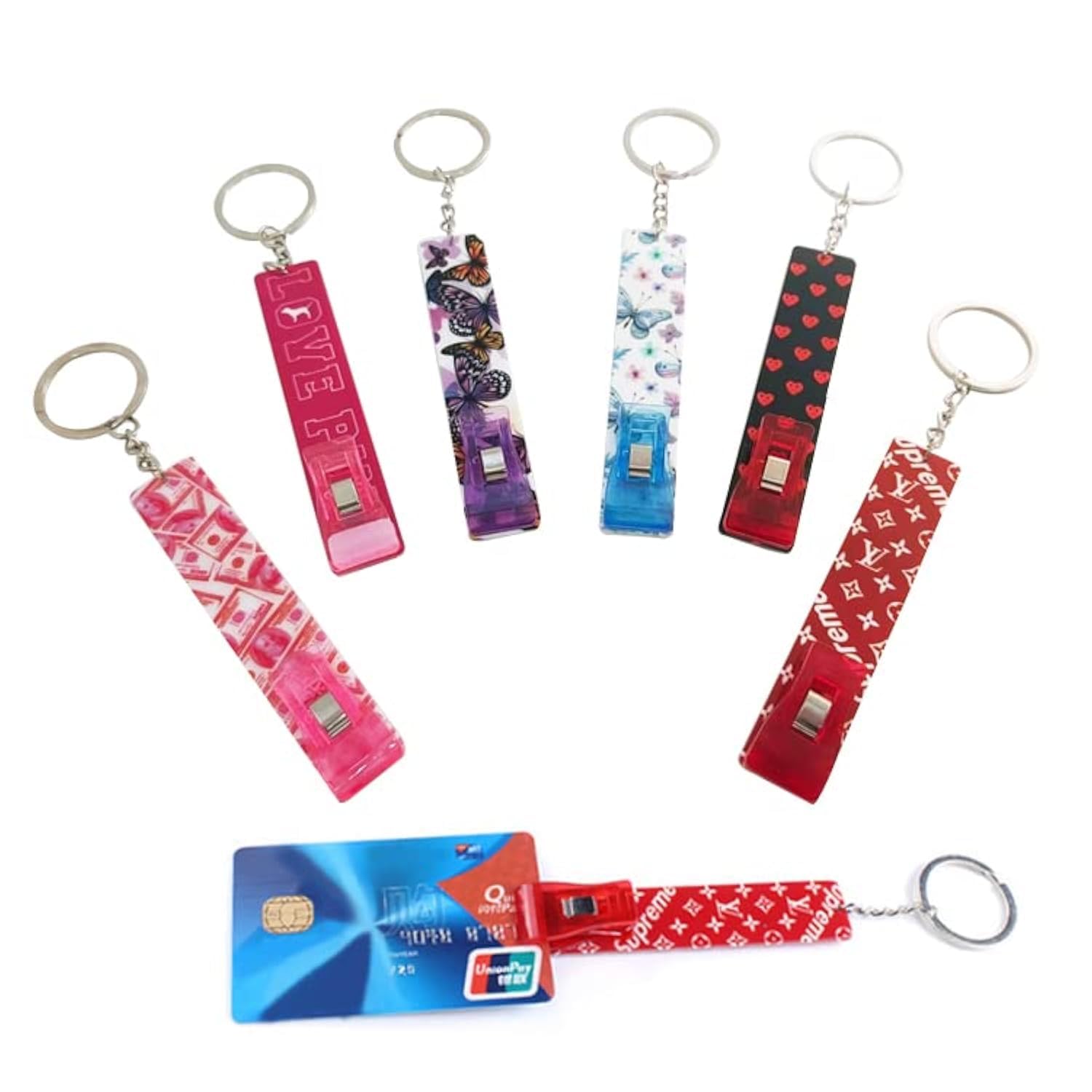BetterJonny 6 Pcs Credit Card Puller, Acrylic Card Grabber for Long Nails, Women & Girls, Multi-Color, RFID Protected