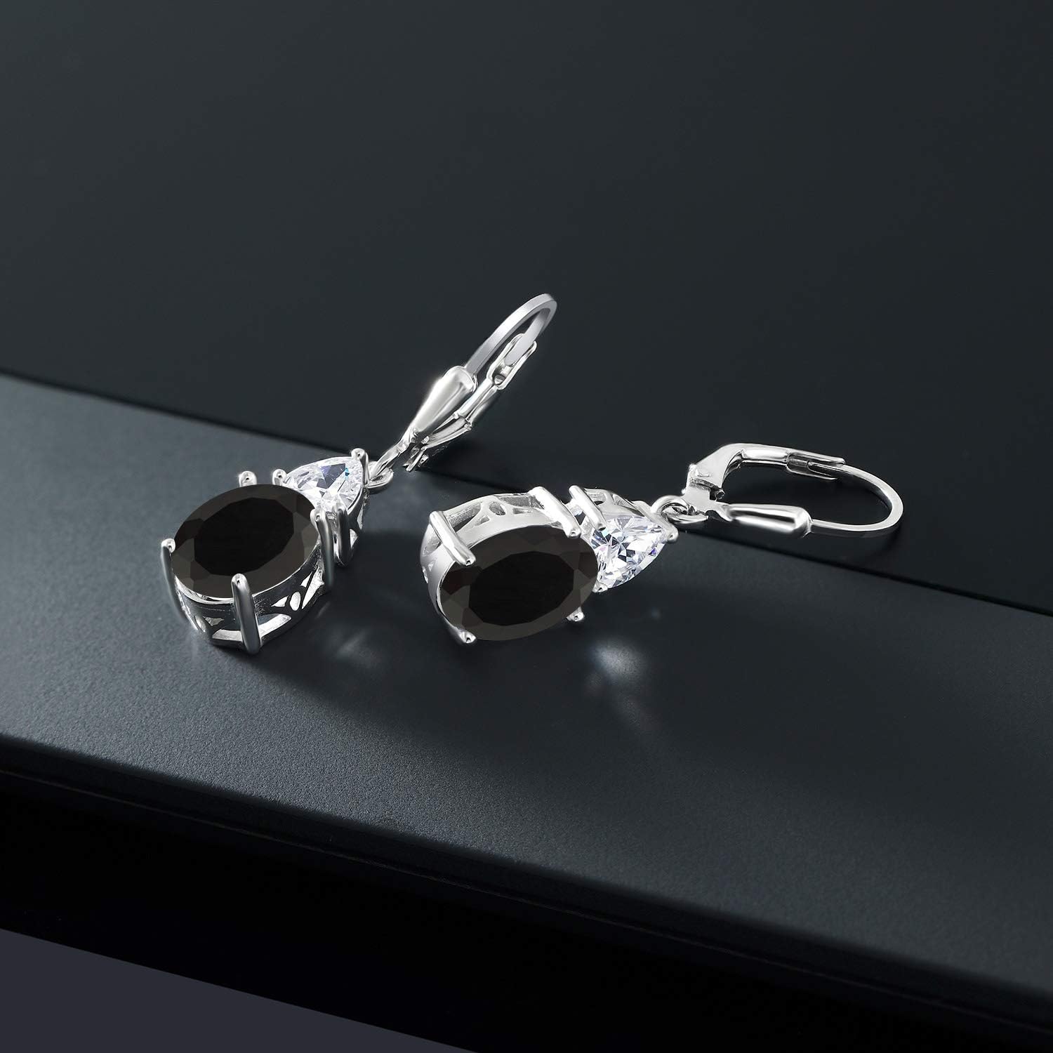 Gem Stone King 4-6 Cttw Leverback Drop Dangle Earrings For Women | Gemstone Birthstone | 925 Sterling Silver | Oval 10X8MM | Trillion 5MM | Gift for Her Wife Mom