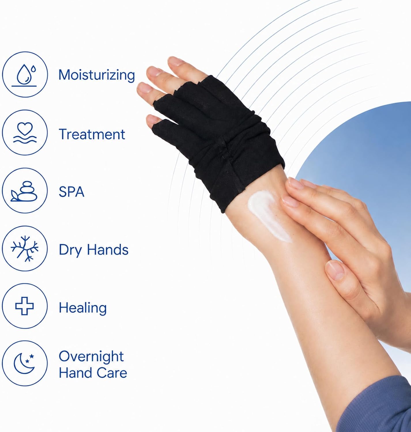 3 Pair Black Cotton Fingerless Gloves, Black Fingerless Moisturizing Gloves | Cotton Gloves Black, Cut 5 Fingertips Overnight Hydration for Dry Hands, Cotton Gloves Fits Most Dry Hands