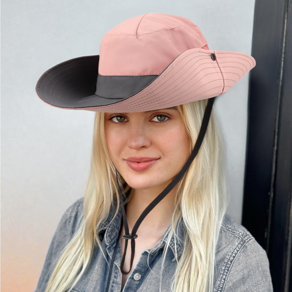 DRESHOW Femme Soleil Chapeau l'extérieur UV Protection Pliable Large Bord Pêche à Cheval Queue Chapeau UPF 50+
