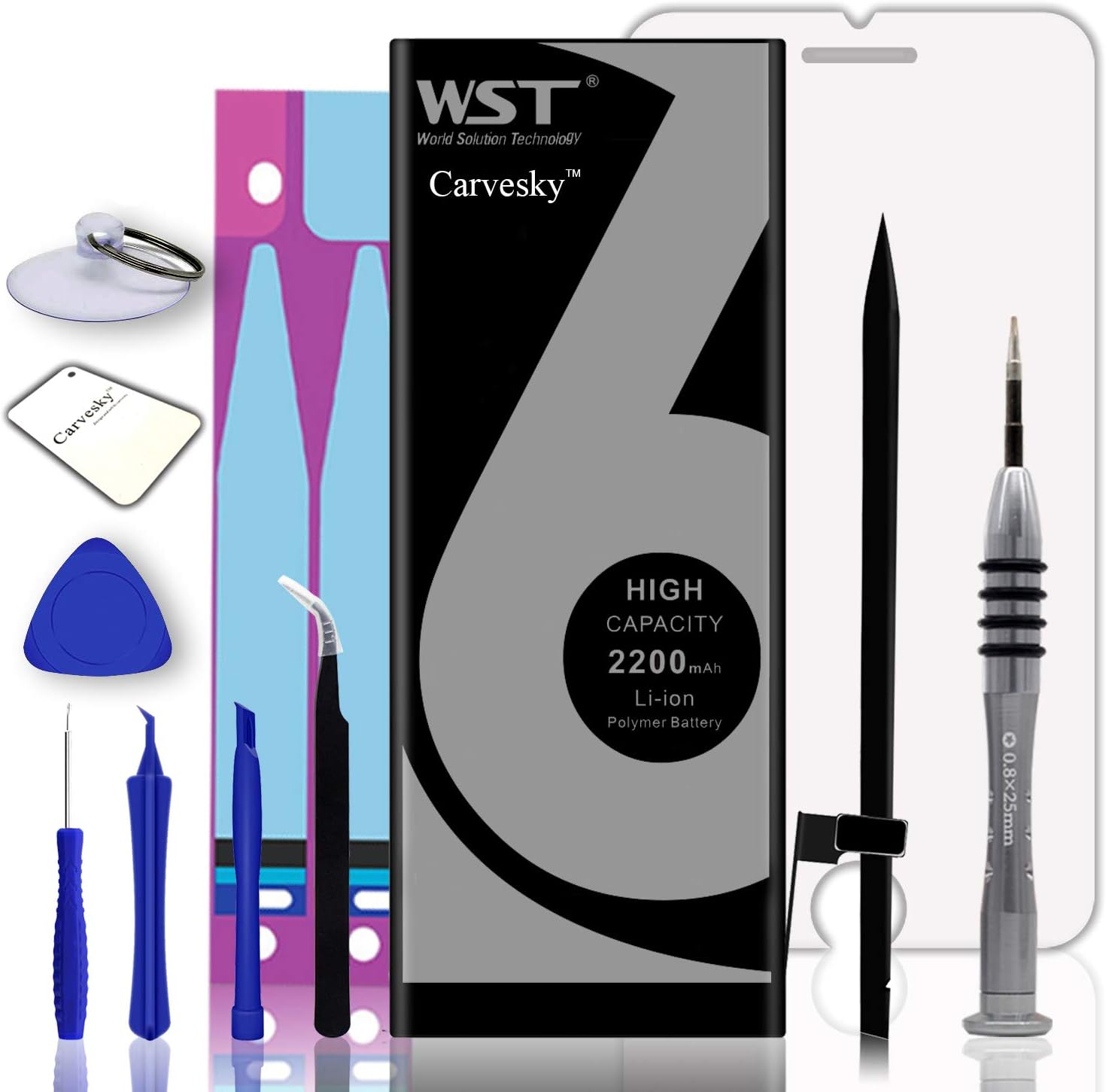 High Capacity 2200 mAh Li-ion Battery for IP 6s Replacement with Complete Repair Tools Kits, Instruction and Screen Protector with 24 Month Warranty [Only for ip6s]