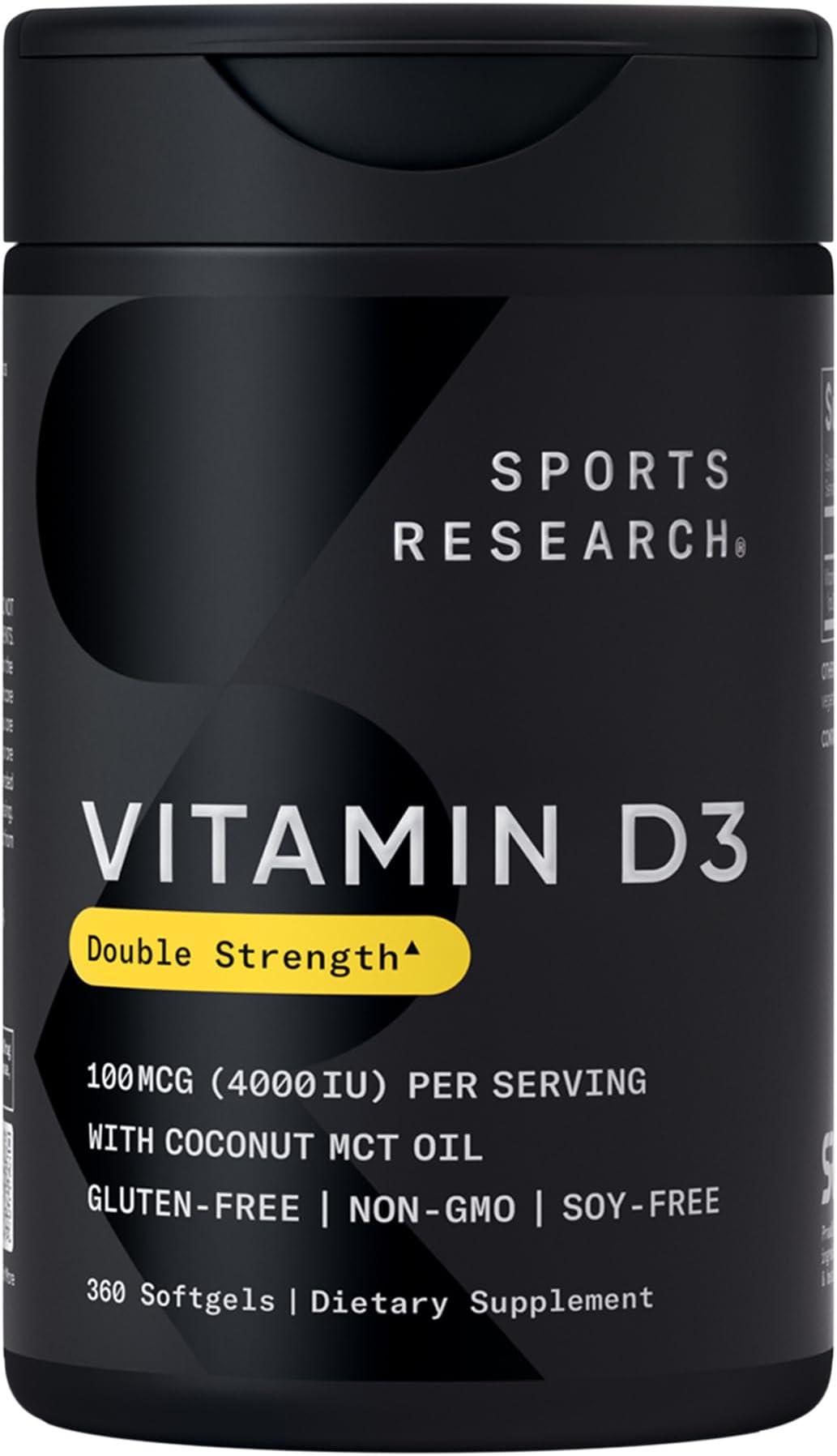 Vitamin D3 4000 IU with Coconut MCT Oil - Double Strength Vitamin D Supplement - Gluten Free · Non-GMO · Soy Free - 360 Count Softgels