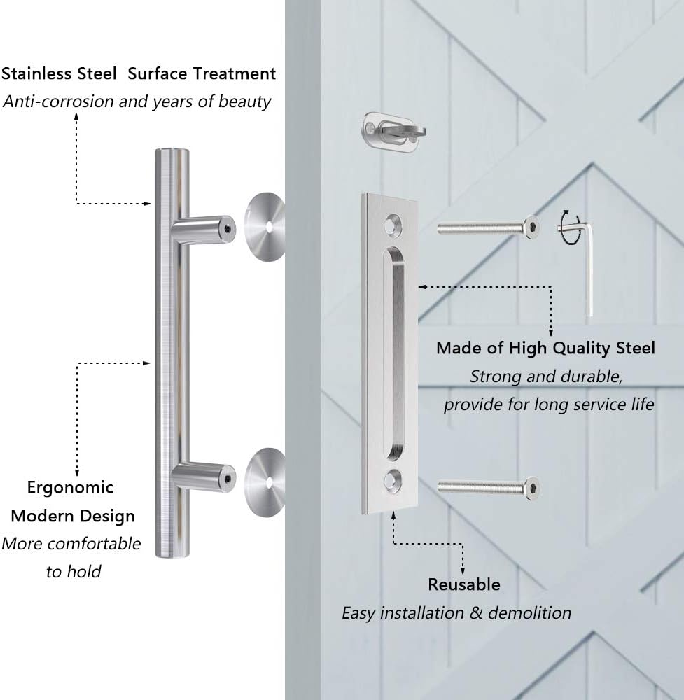Review Discount HomLux Heavy Duty 12 Pull and Flush Barn Door Handle Set, Ergonomic Modern Design, Classic Round Handle of American Style, Stainless Steel Surface Treatment-Round