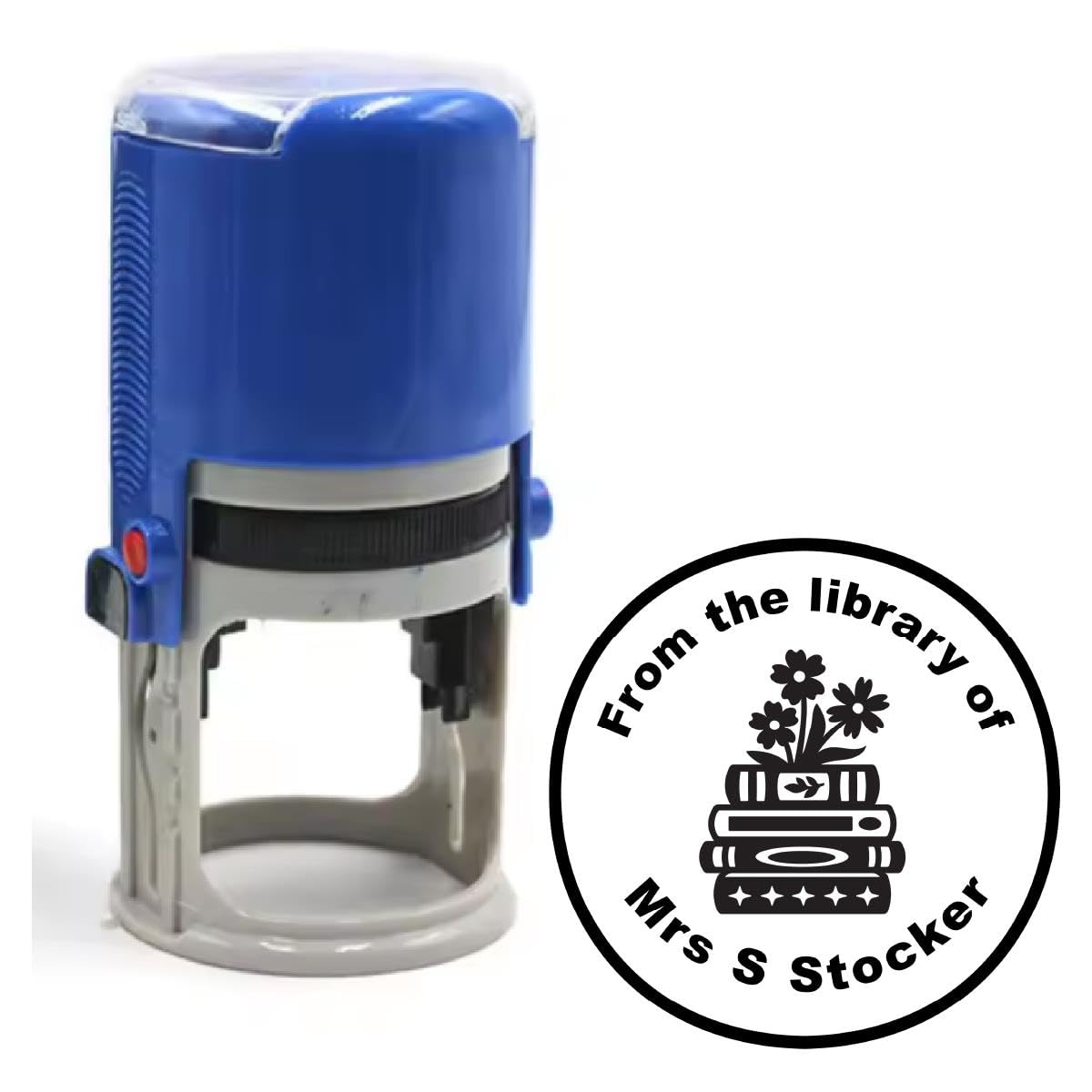 Personalised Stamp Library Book Stack 30mm Self inking stamper for School Teachers, Parents and Nursery