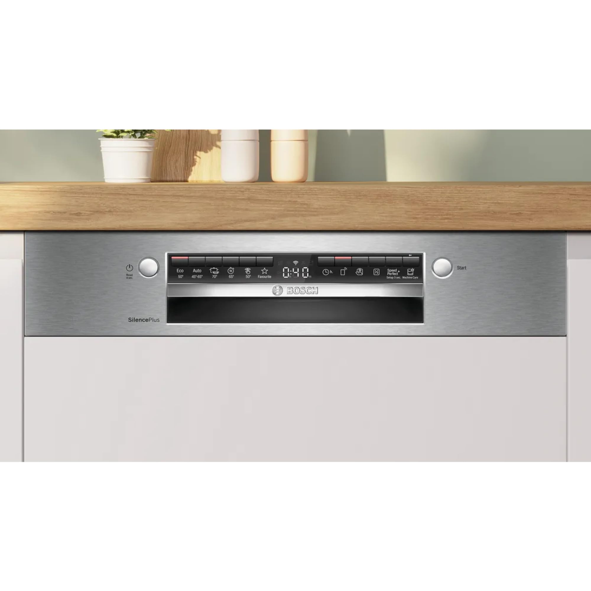 Bosch SMI4ETS08E Serie 4 - Lavavajillas inteligente parcialmente integrado (60 cm, cesta para cubiertos, lavavajillas con asistente de programación, muy silencioso, cesta superior regulable en altura,