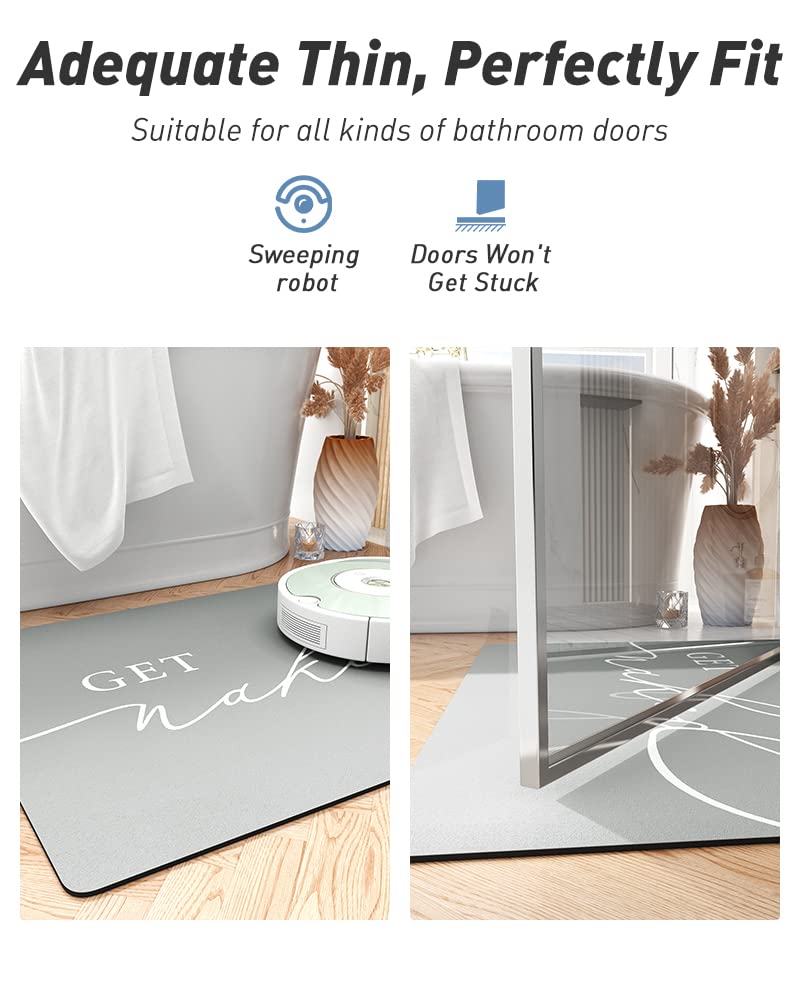 Get Naked - Alfombrilla de baño antideslizante gris con goma de alta calidad, suave de diatomeas para baño