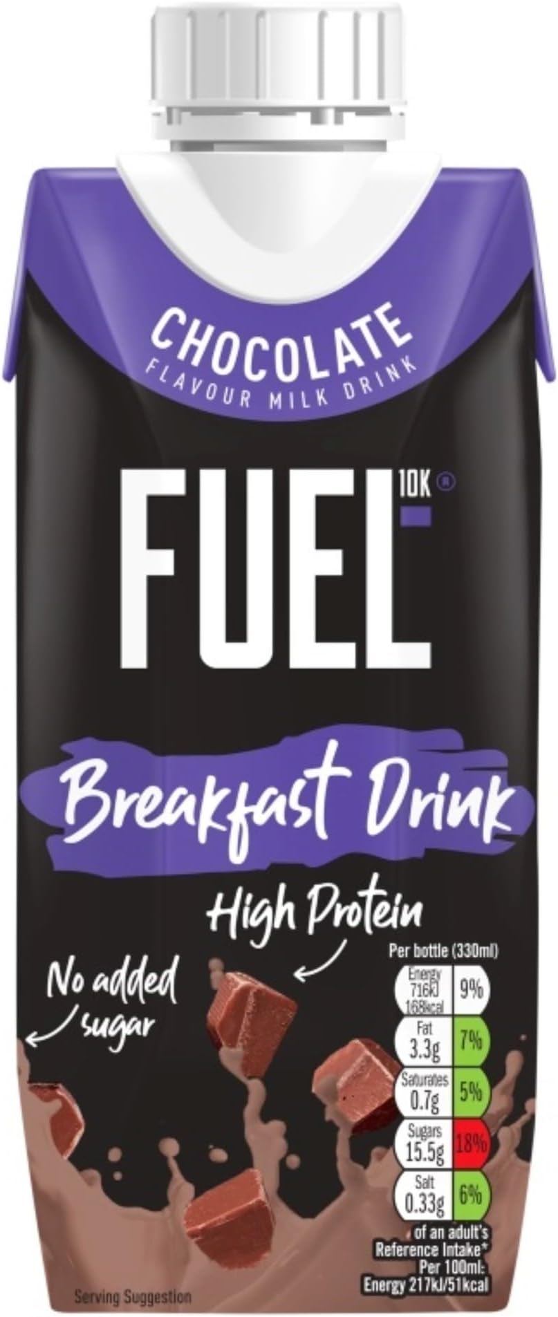 FUEL10K Chocolate High Protein Milk Breakfast Drink, 330 ml (Pack of 1)