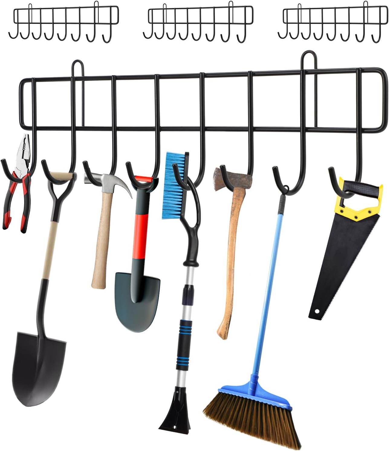 zerotop Garden Tool Rack, 4 Pack 15.9inch Garage Tool Organizer 32 Hooks Wall Mount Garden Tool Holder Yard Tool Hangers Organizer Heavy-Duty Hook Wall Storage Rack Holds Shovels Ropes (Single Hook)