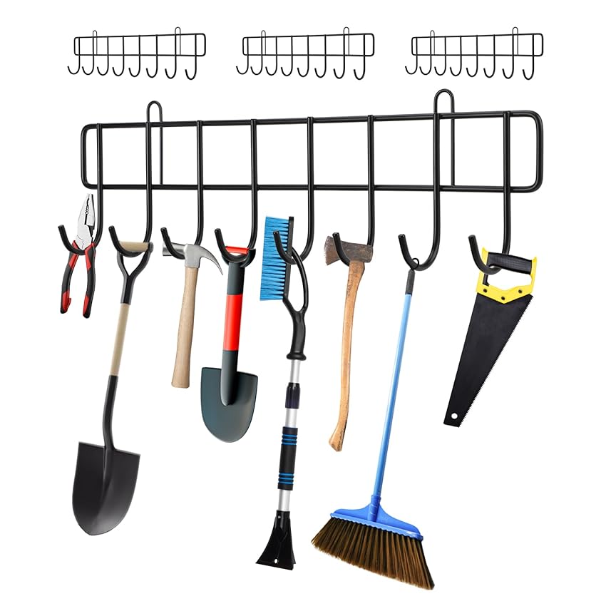 Immagine del prodotto zerotop Cremagliera per Attrezzi da Giardino, 4 Pacchetti 15,9 Pollici Garage Tool Organizer Rack, 32 Ganci Supporto per Attrezzi da Giardino a Parete Organizzatore Impieghi Gravosi Pale Corde