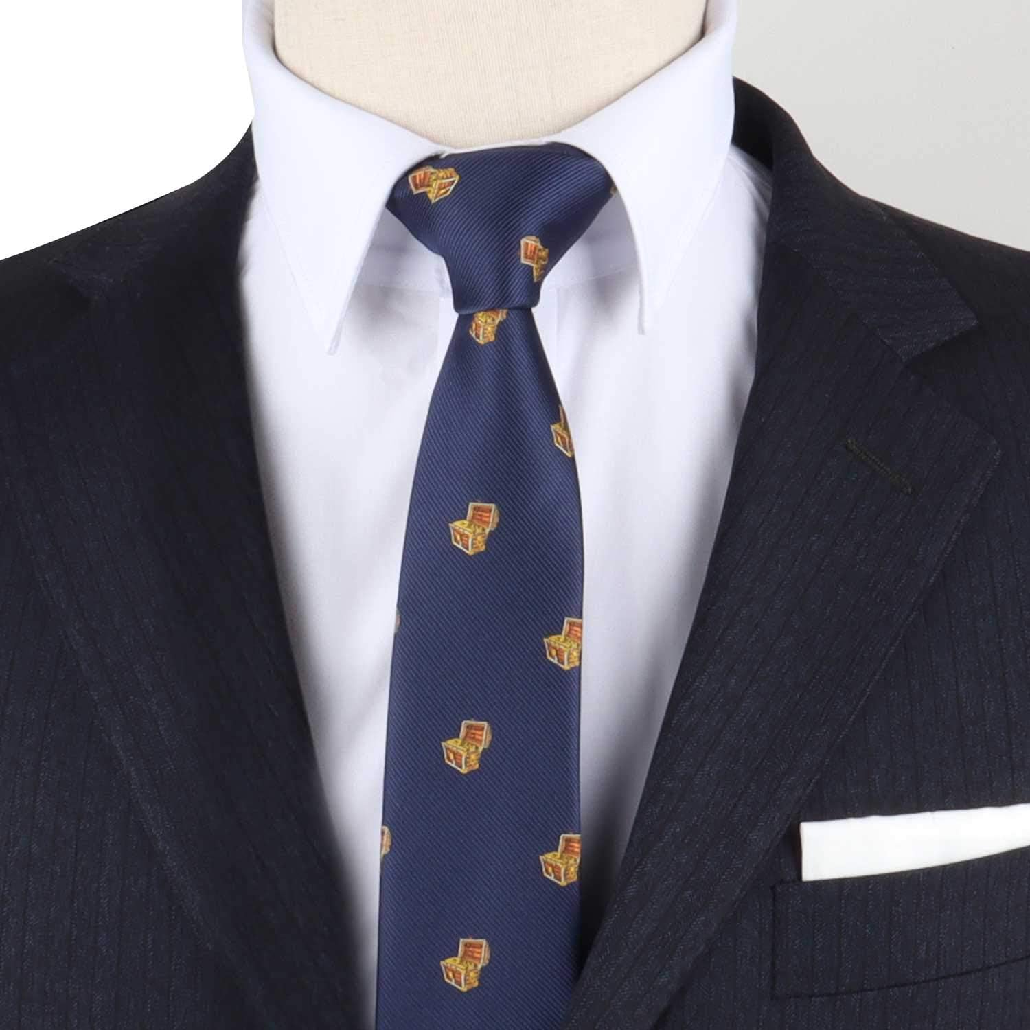 AUSCUFFLINKS Treasure Chest Gold Silver Beads Jewelry Treasures Neckties for Men | Woven Skinny Neck Ties | Present for Work Colleague | Ties Bday Present for Guys (TREASURE CHEST)