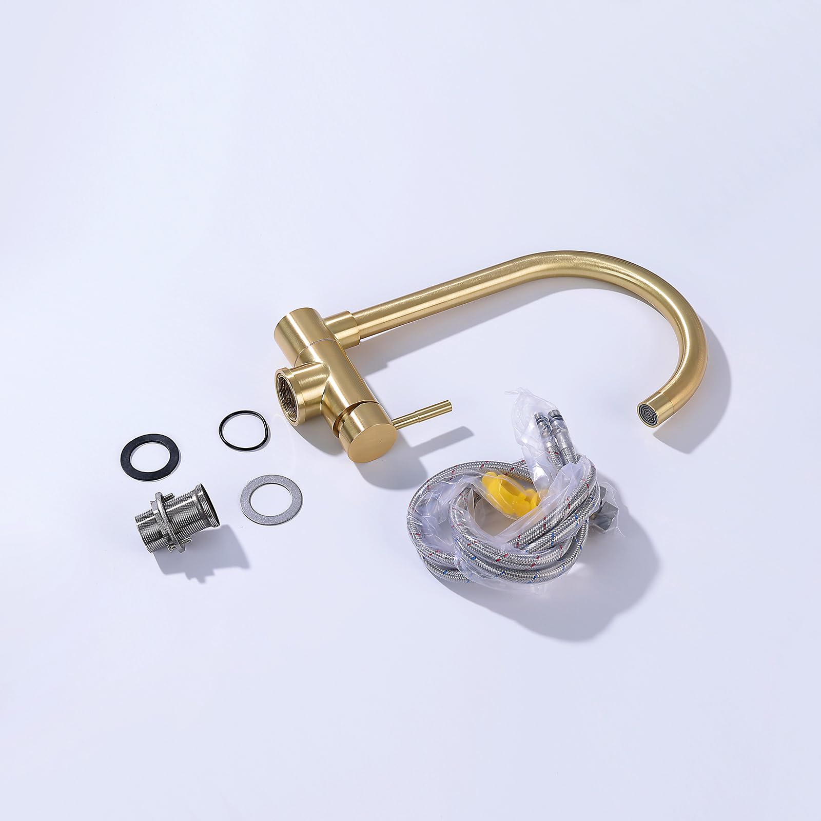 XJTNLB Rubinetto Sottofinestra Miscelatore Cucina Oro Spazzolato Miscelatore da Cucina Canna Collo di Cigno Miscelatore Abbattibile Cucina