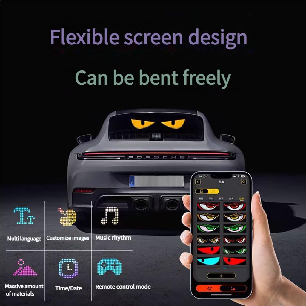Occhi Luminosi a LED Devil Eyes, Grande Display Flessibile Programmabile, Fai da Te, Luci a LED Dinamiche e Colorate a Forma di Occhio(70x173mm)